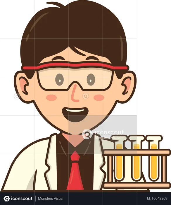 Scientist looks at test tube beakers  Illustration