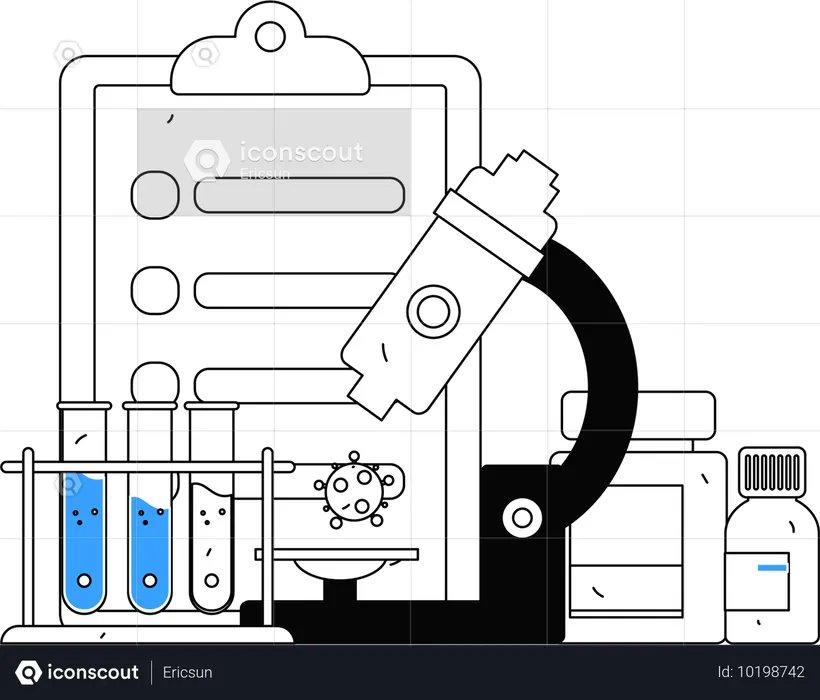 科学者が患者の血液サンプルに基づいてレポートを作成  イラスト