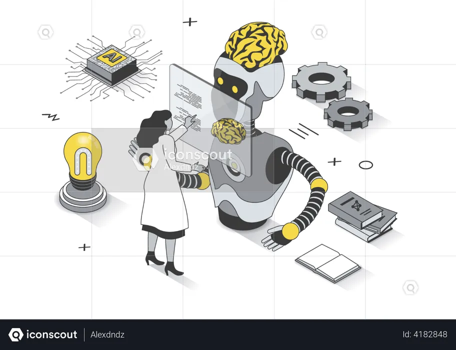 Scientist programming AI robot  Illustration