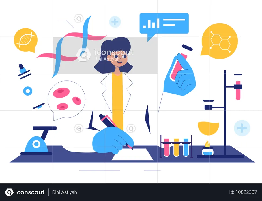 Scientist Researching On Chemicals  Illustration