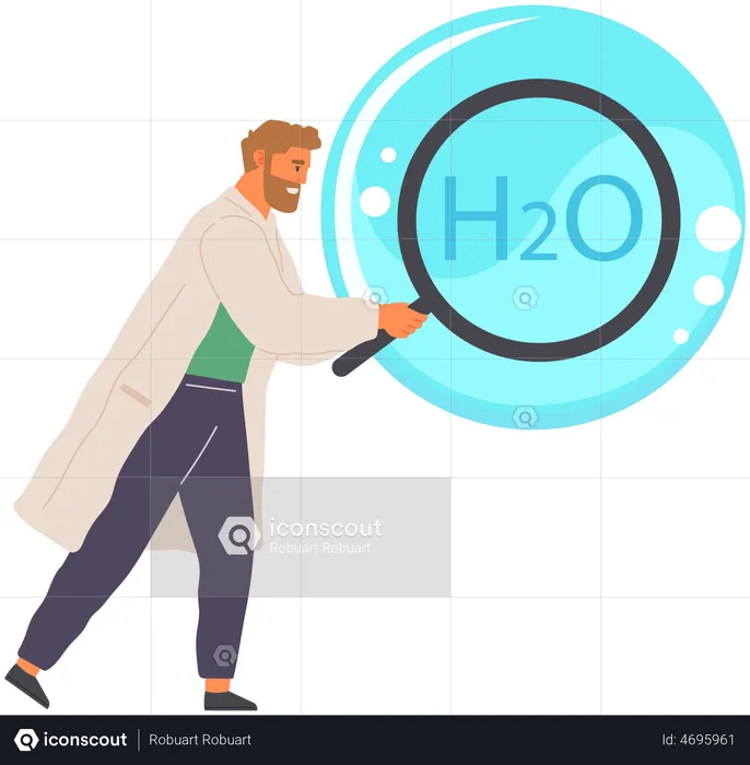 Scientist Researching Water Structure  Illustration