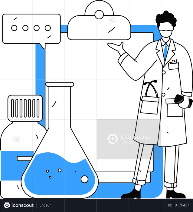 Scientist showing chemical experiment report  Illustration