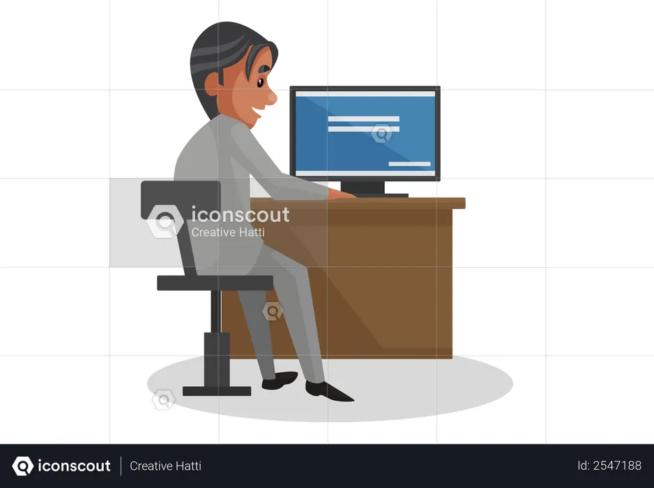 Scientist sitting on chair and working on computer  Illustration