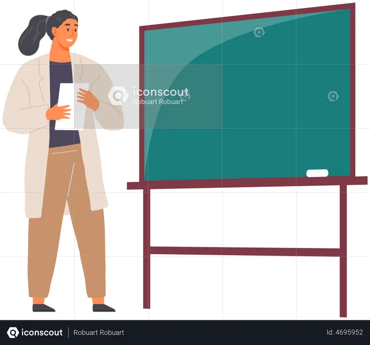 Scientist Stands Near Blackboard  Illustration