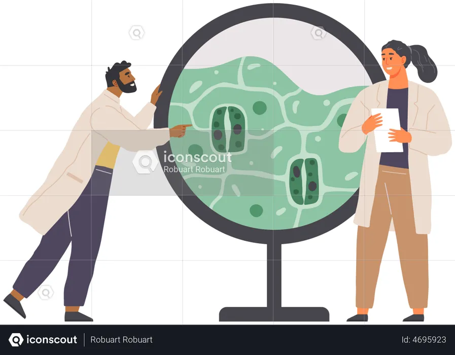 Scientist Studies Plant Cell  Illustration