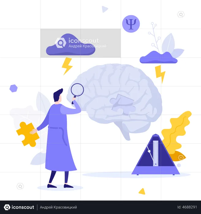 Scientist Study Human Brain  Illustration