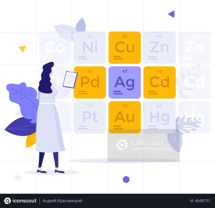 Scientist studying chemical elements  Illustration