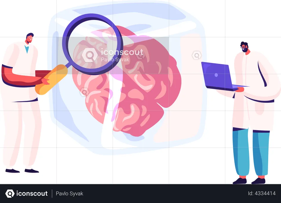 Scientist studying human brain  Illustration