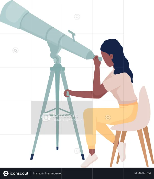 Scientist studying stars with telescope  Illustration