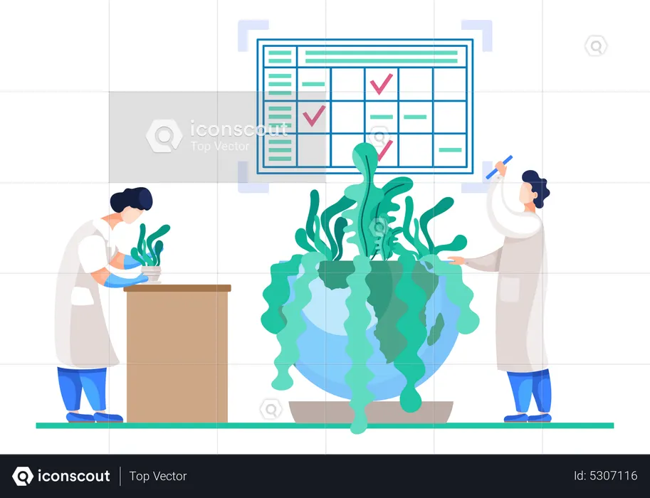 Scientist team experiments on plants  Illustration