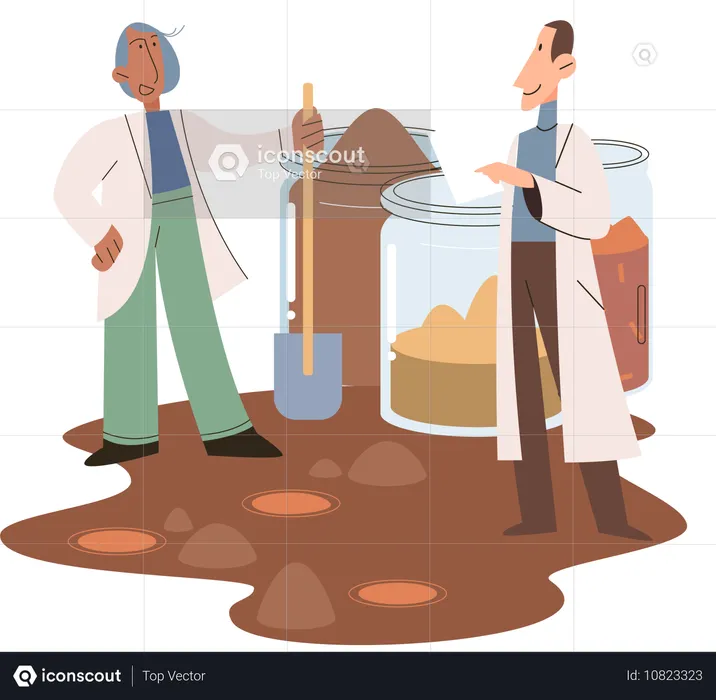 Scientist team measuring ground levels status  Illustration