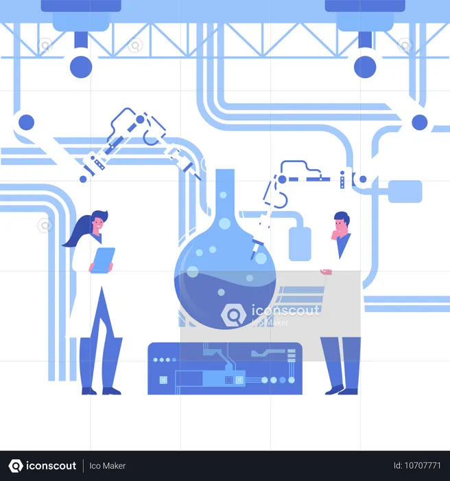 Scientist Team Working on Chemical in Automated scientific laboratory  Illustration