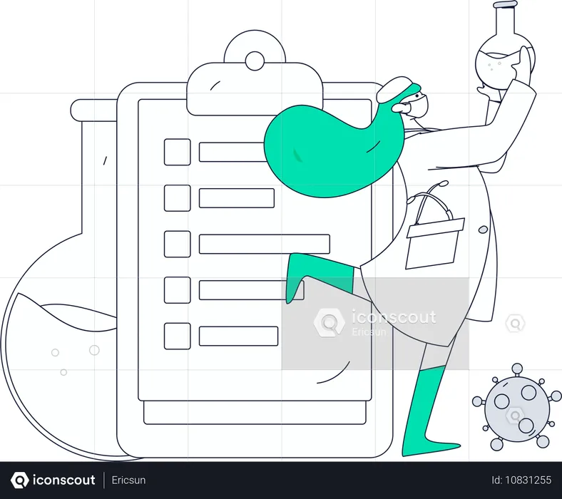 Scientist tests chemicals in test tube  Illustration