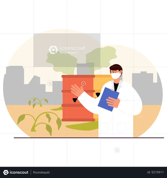 Scientist warning about dangerous gases  Illustration