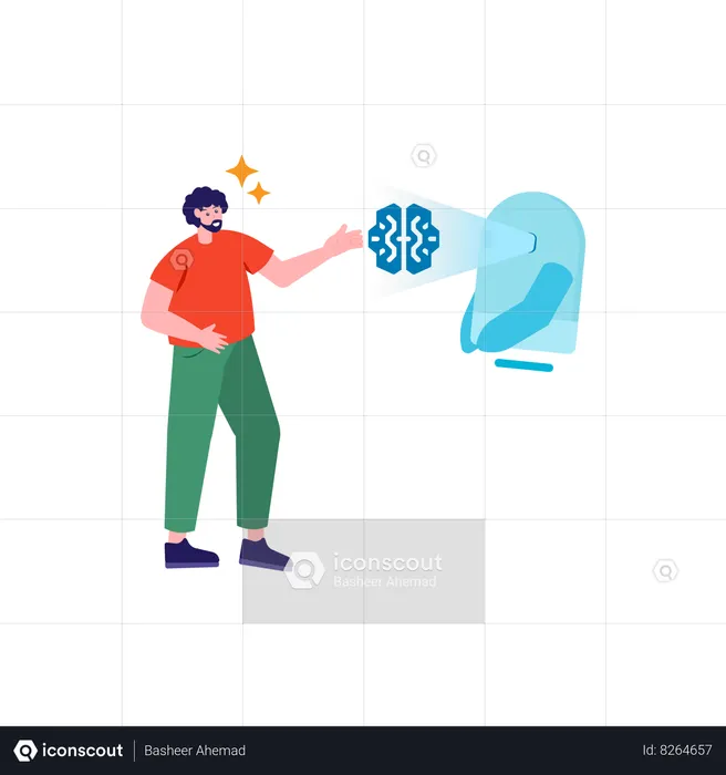 Scientist with artificial brain  Illustration