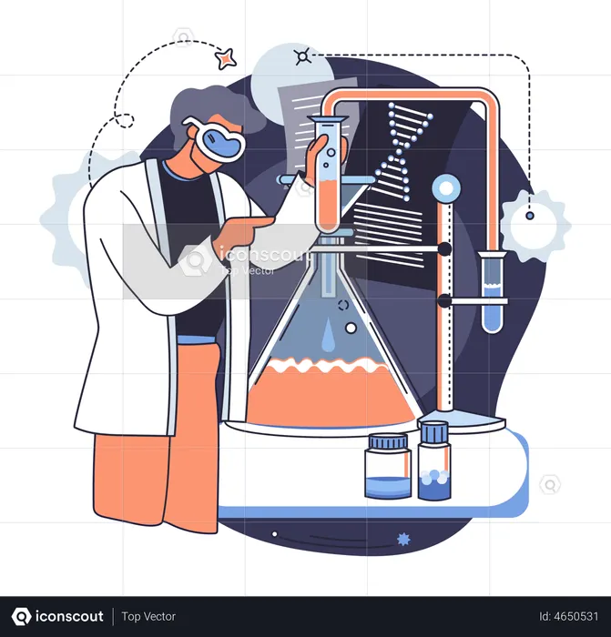 Scientist with flasks  Illustration