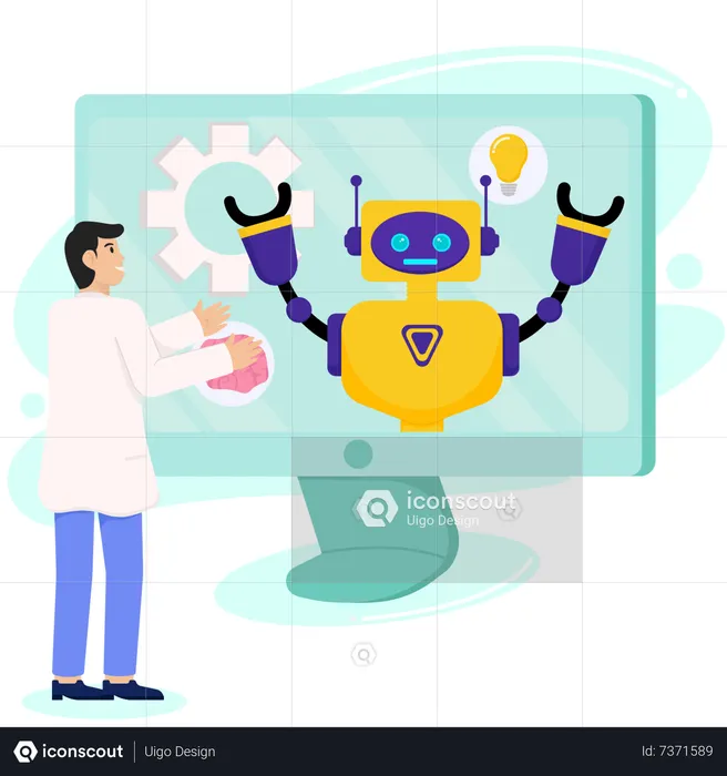 Scientist working on AI chatbot development  Illustration