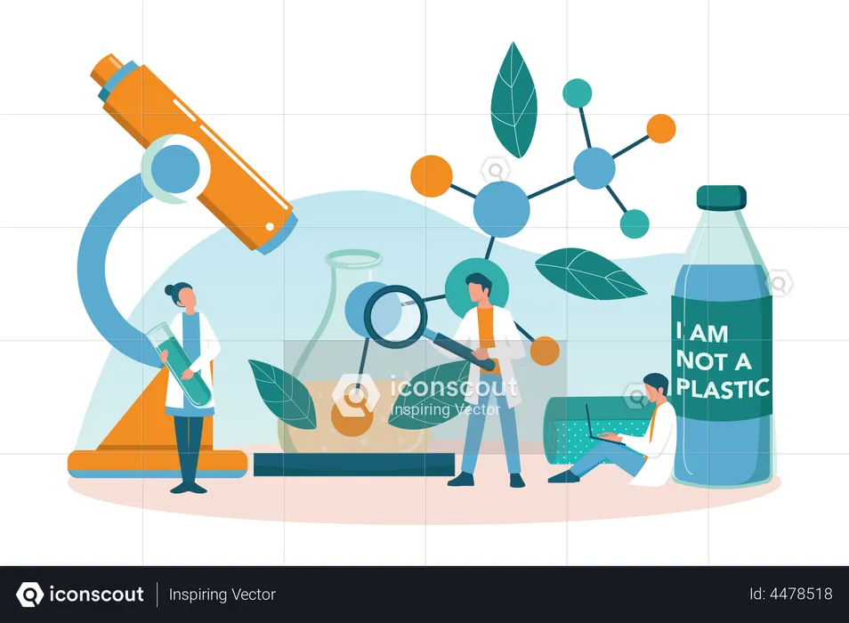 Scientist working on Biodegradable plastic invention  Illustration