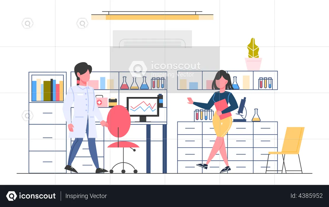 Scientist working on medication store  Illustration