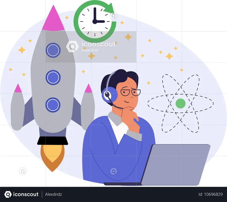 Scientist working on rocket launch  Illustration