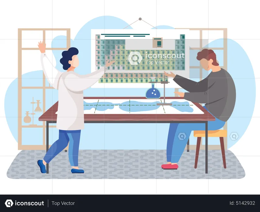 Scientist working with periodic table  Illustration