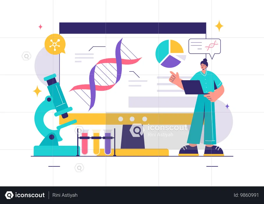 Scientist works on DNA analysis  Illustration