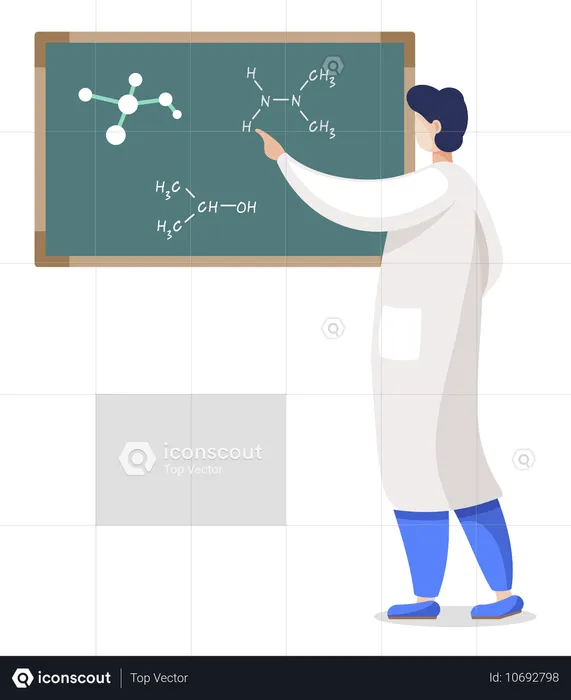 黒板に分子式を書く科学者  イラスト