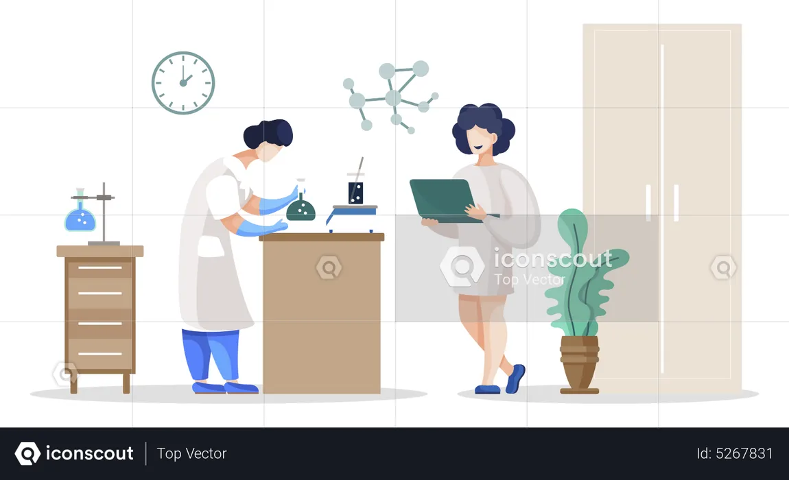 Scientists and Researchers in Lab, Chemist Student  Illustration