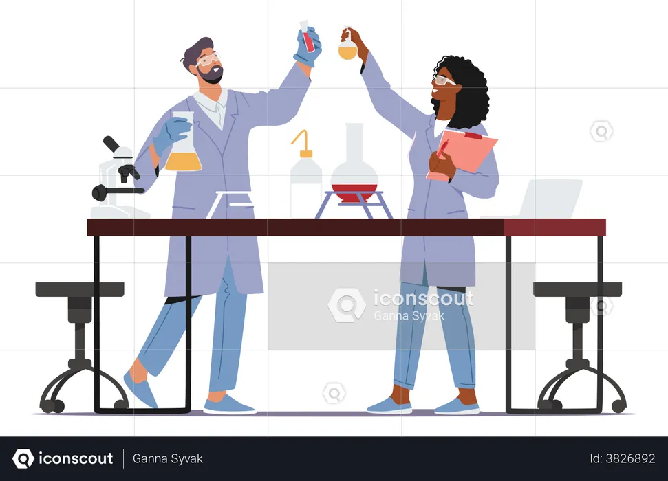 Scientists Conducting Experiments And Scientific Research In Laboratory  Illustration