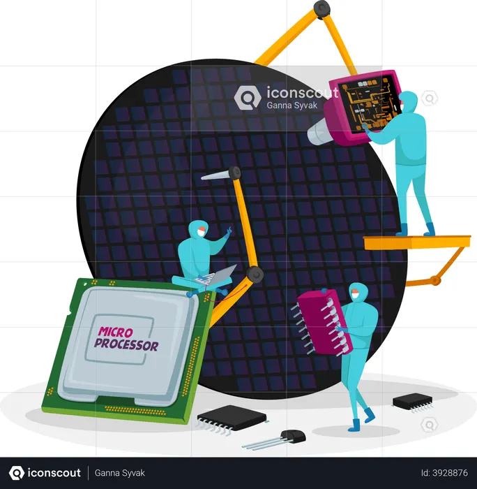Scientists doing research on Semiconductors  Illustration