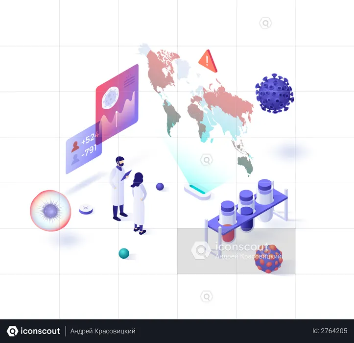 Scientists doing worldwide analysis of coronavirus pandemic  Illustration