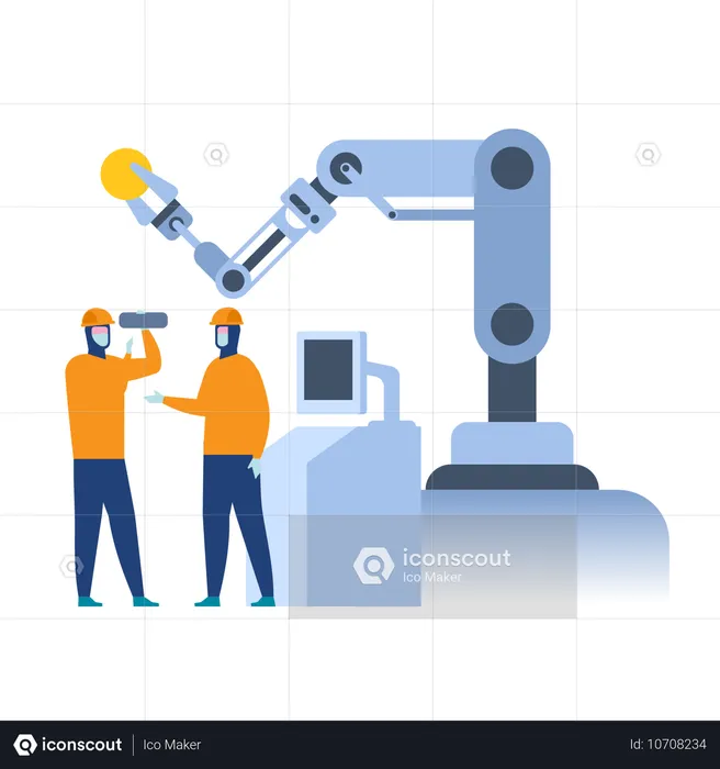 Scientists team work at automated production  Illustration