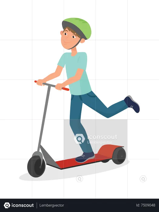 Menino andando de scooter  Ilustração