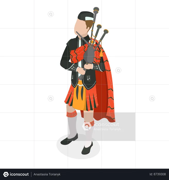 Scottish Bagpiper playing music  Illustration