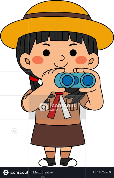 Scout girl with binoculars  Illustration