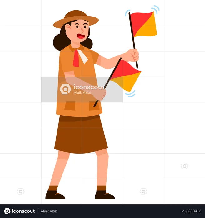Scout Girl With Semaphore Flag  Illustration