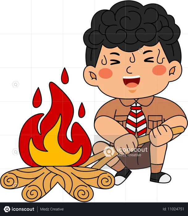 Scout kid bruning camp fire  Illustration