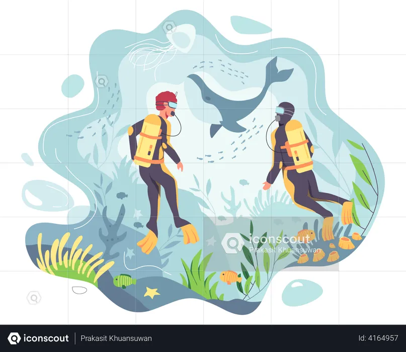 Scuba divers in sea  Illustration