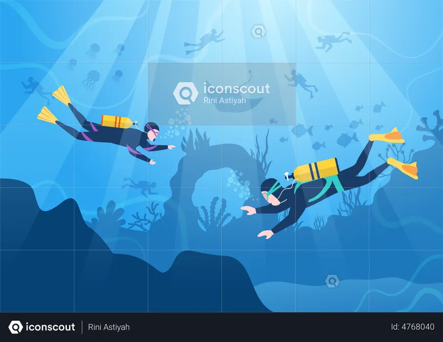 Scuba Diving in underwater  Illustration