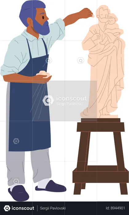 Sculptor makes statue  Illustration