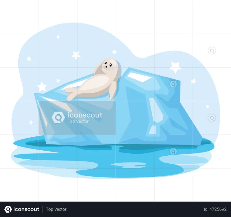Sea seal sitting on melting glacier  Illustration