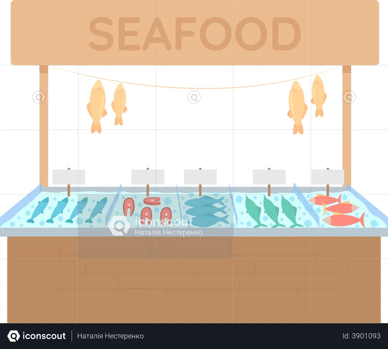 Seafood market stall  Illustration