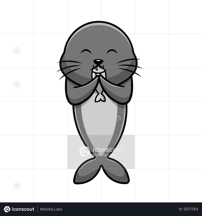 Seals Eating Fish  Illustration