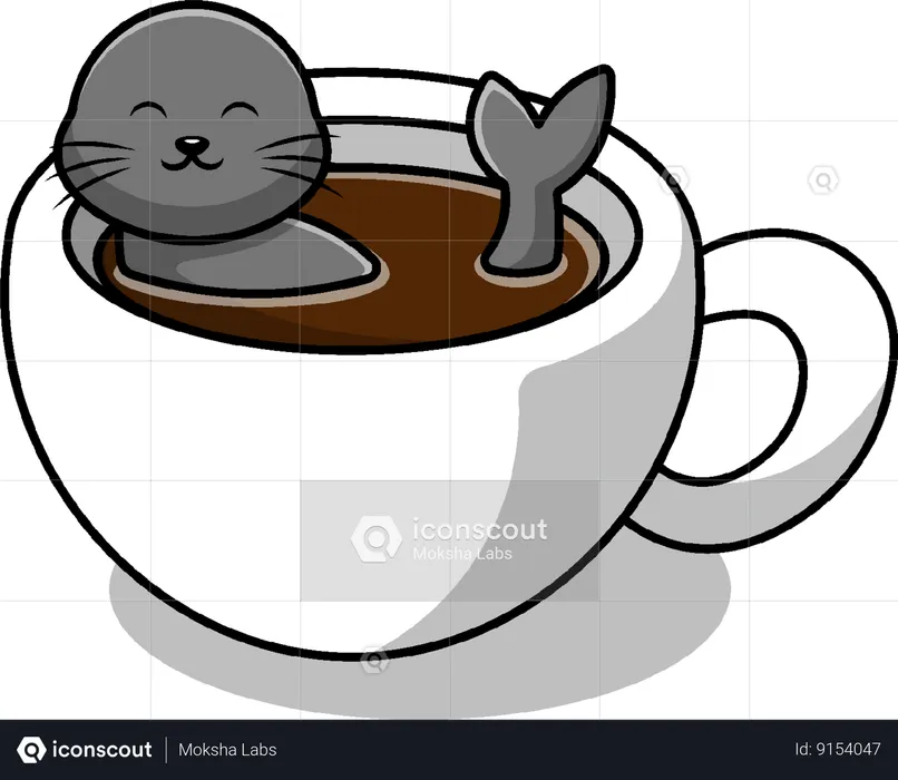 Seals On Coffee Cup  Illustration