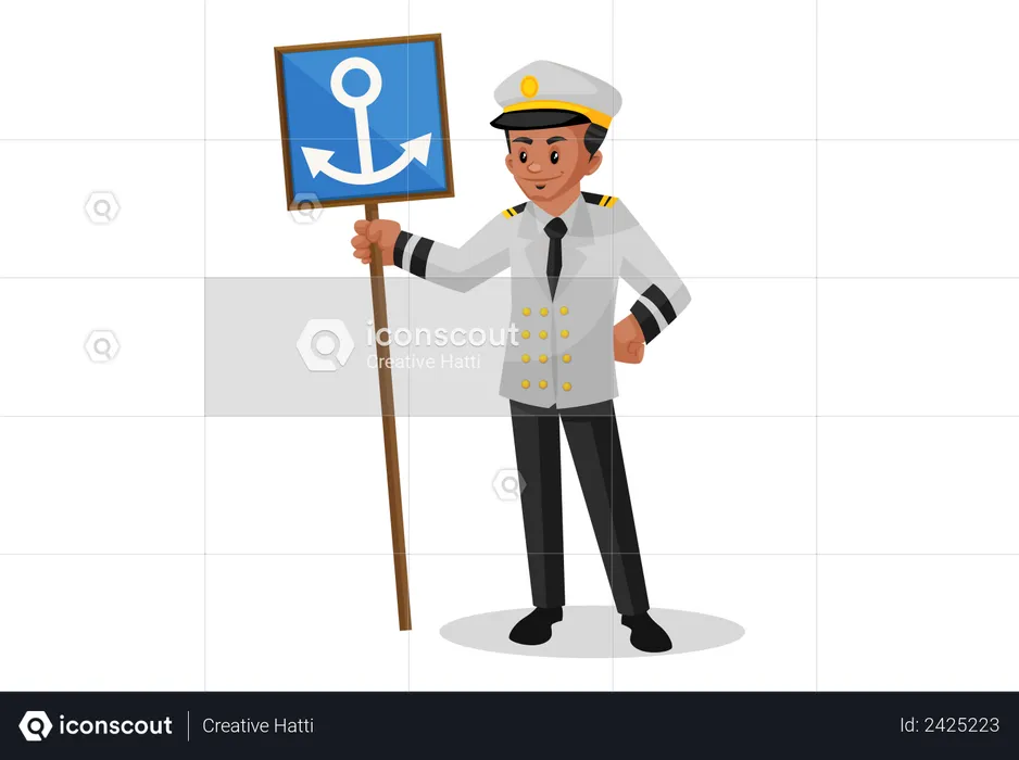 Seaman holding anchor sign board  Illustration