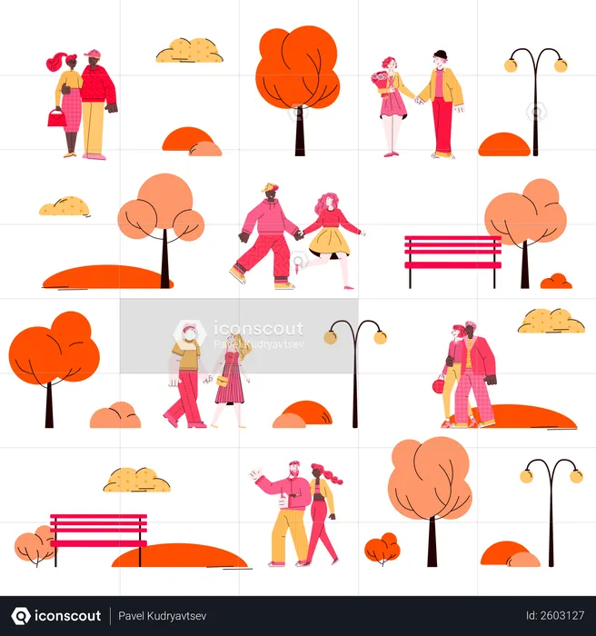 Seamless Pattern For Valentines Day With Dating Couples  Illustration