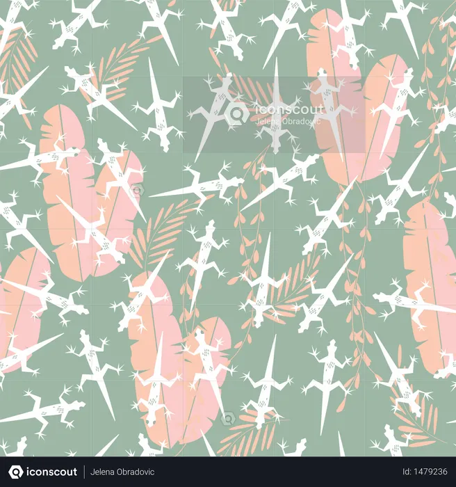 Seamless pattern with cute green rain forest animal gecko lizard  Illustration
