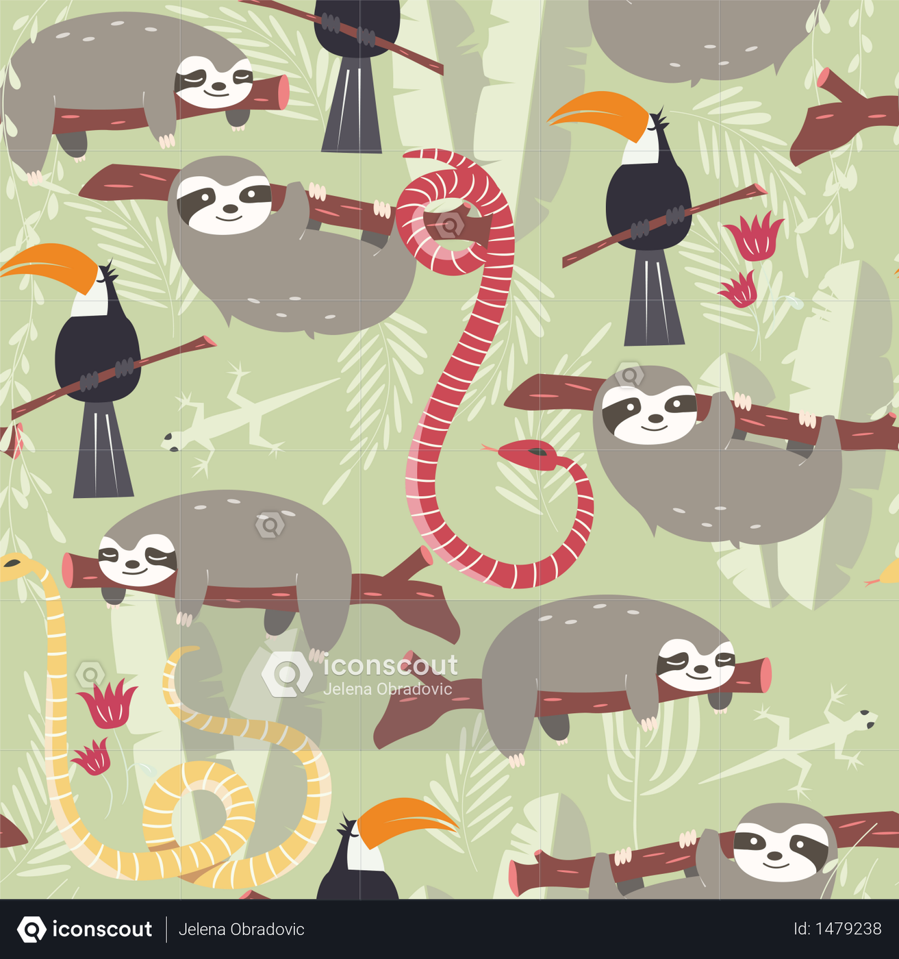 Best Premium Seamless pattern with cute rain forest animals, toucan