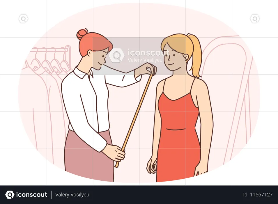 Seamstress measure client in atelier  Illustration