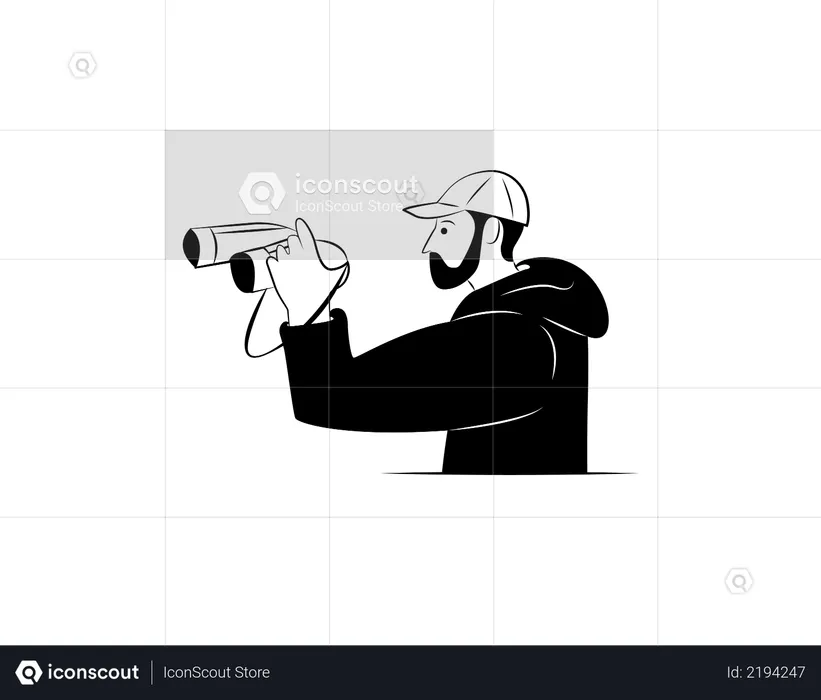 Man holding binoculars finding something  Illustration